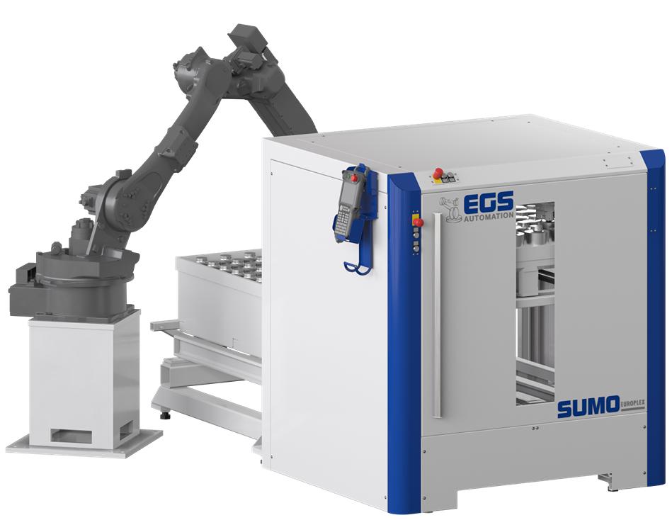 großer 6-Achsroboter bedient eine Maschine